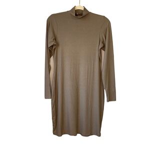 Skims Ribbed Long‎ Sleeve Mock Neck Dress Stretch Bodycon Beige Womens  Size XL